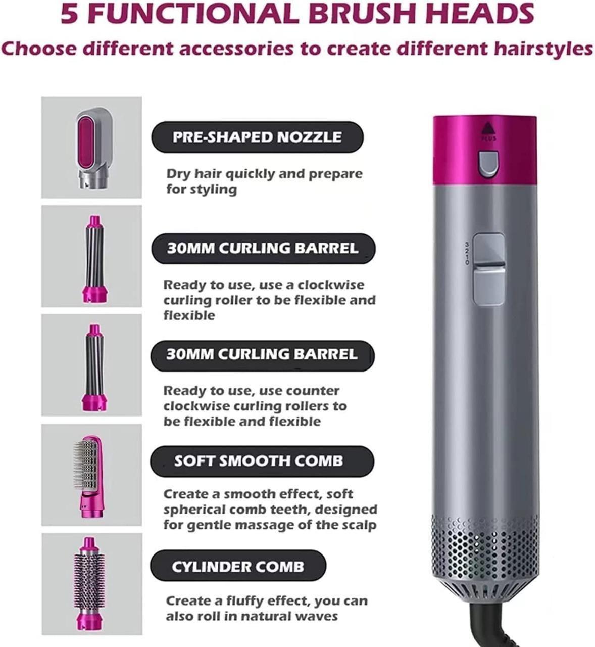 5 in 1 Multifunctional Hair Dryer Styling Tool, Detachable 5-in-1 Multi-Head Hot Air Comb.