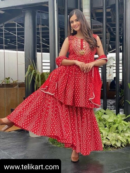 Sensational Kurta With Dupatta And Sharara