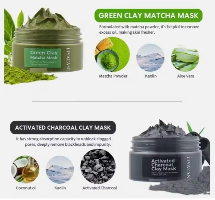 Pink, Turmeric, Activated Charcoal, Green Matcha Face Clay Mask 50 gram each Pack of 4