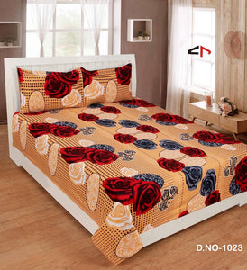 Multicoloured Polycotton Graphic Printed King Size Bedsheet With 2 Pillowcovers