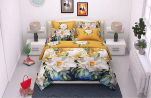 Multicoloured Polycotton Graphic Printed King Size Bedsheet With 2 Pillowcovers