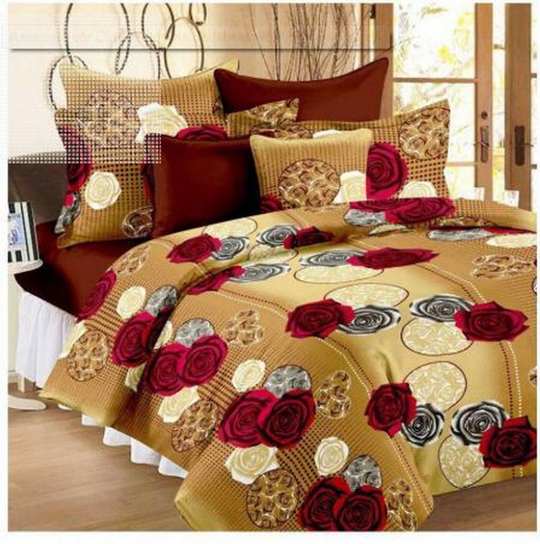 Multicoloured Polycotton Graphic Printed King Size Bedsheet With 2 Pillowcovers