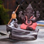 Load image into Gallery viewer, Ganesha Emblem Auspicious and Success Cone Backflow Fountain Polyresin Incense Burner with 10 Backflow Scented Cone Incense, Home Decor with Cones (Pink)
