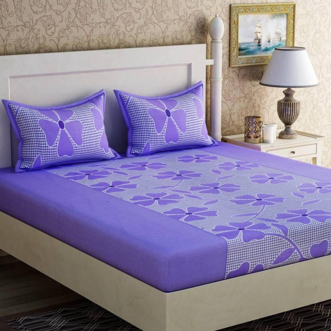 Premium Polycotton Purple Floral Print Bedsheet With 2 Pillow Covers