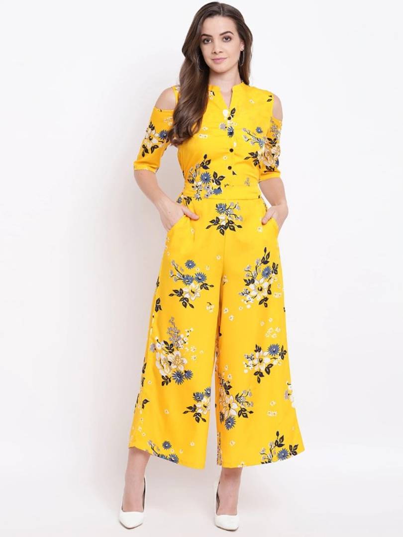 Women's Stylish and Trendy Polyester Yellow Printed Jumpsuit