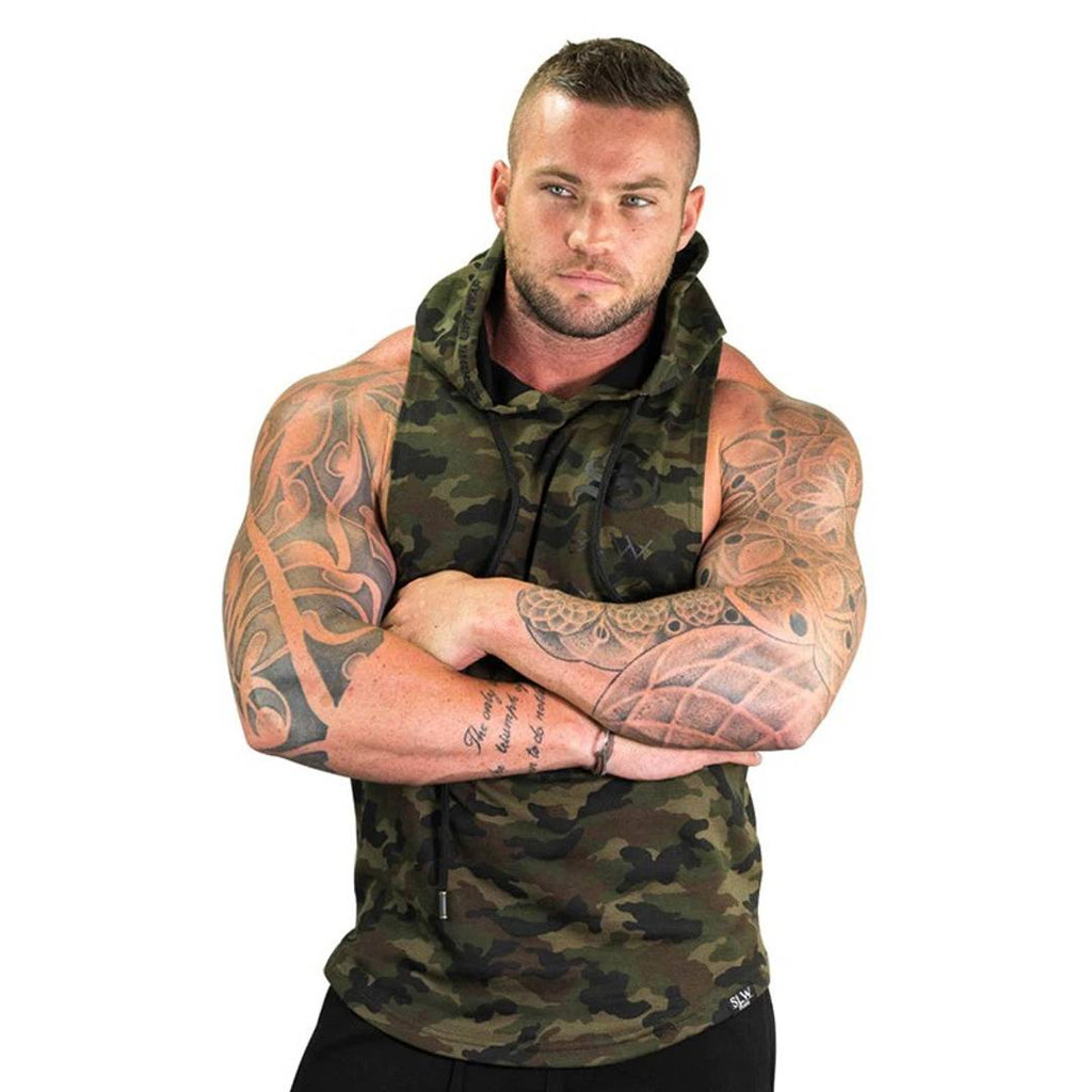 Trendy Polycotton Hoodie Tank Tops for Men