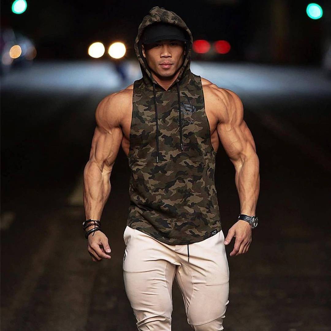 Trendy Polycotton Hoodie Tank Tops for Men