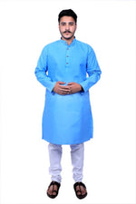 Load image into Gallery viewer, Men Kurta and Pyjama Set Cotton Blend Blue
