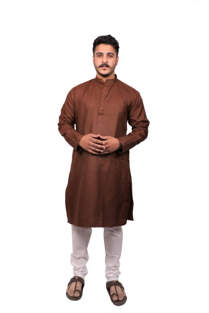 Men Kurta and Pyjama Set Cotton Blend Coffee