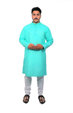 Load image into Gallery viewer, Men Kurta and Pyjama Set Cotton Blend Firoza
