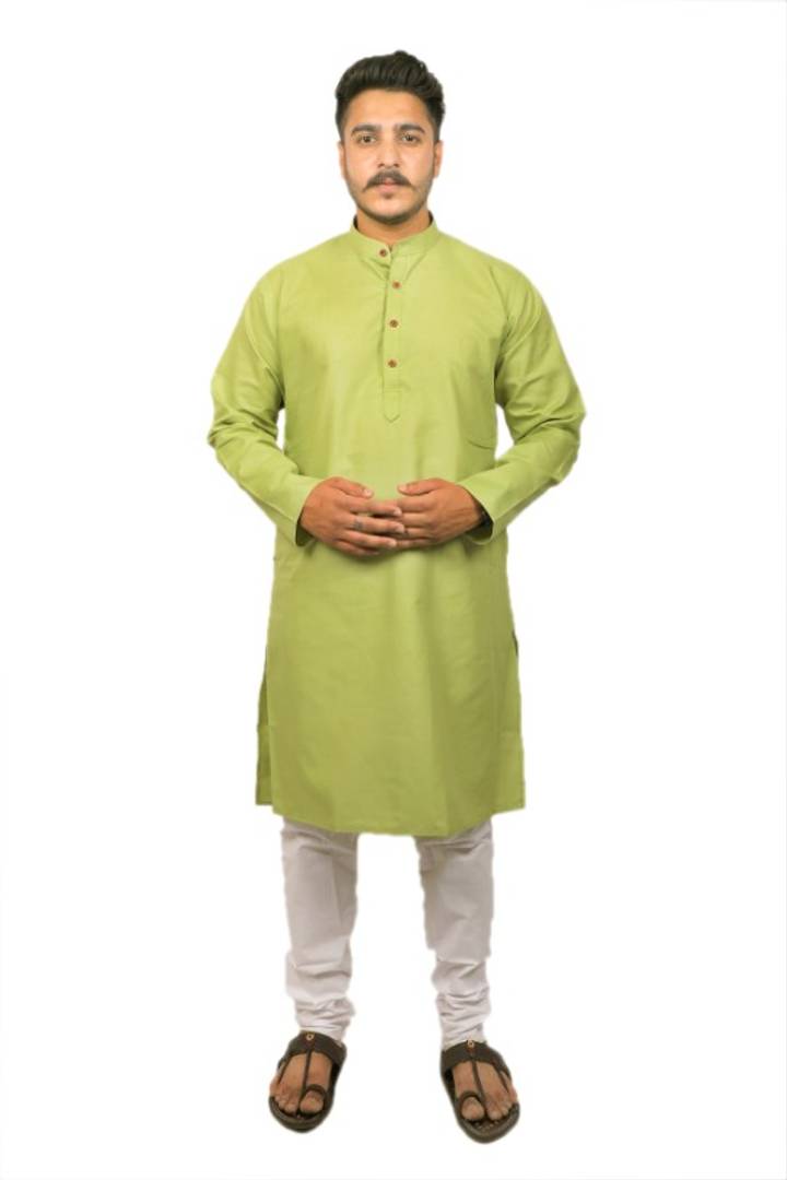 Men Kurta and Pyjama Set Cotton Blend Mehendi