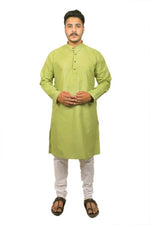 Load image into Gallery viewer, Men Kurta and Pyjama Set Cotton Blend Mehendi
