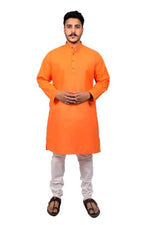 Load image into Gallery viewer, Men Kurta and Pyjama Set Cotton Blend Orange
