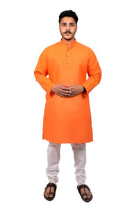 Men Kurta and Pyjama Set Cotton Blend Orange