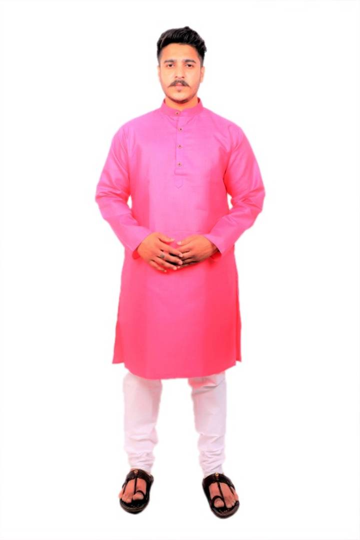 Men Kurta and Pyjama Set Cotton Blend Pink