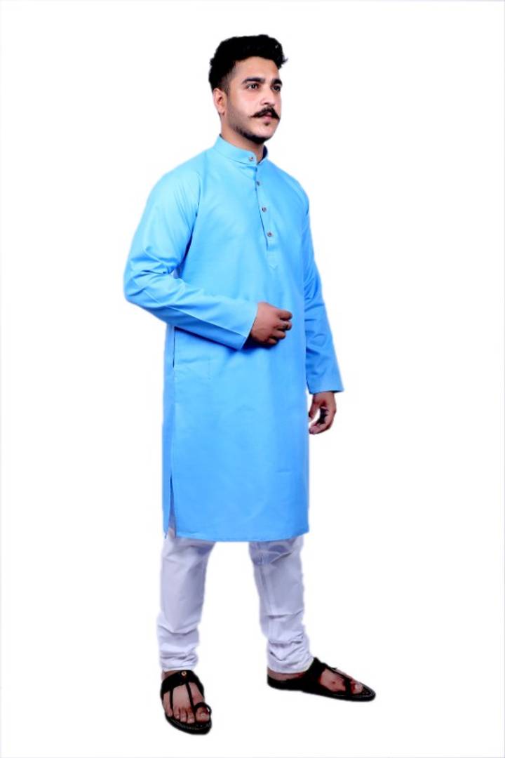 Men Kurta and Pyjama Set Cotton Blend Blue