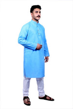 Load image into Gallery viewer, Men Kurta and Pyjama Set Cotton Blend Blue
