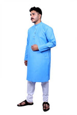 Load image into Gallery viewer, Men Kurta and Pyjama Set Cotton Blend Blue
