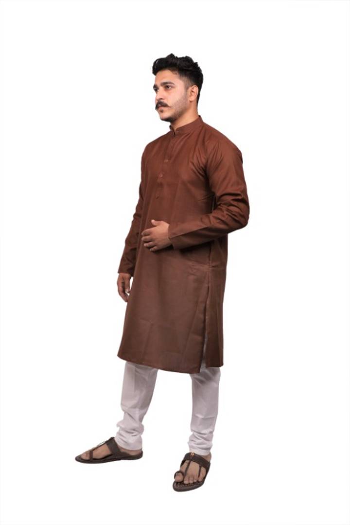 Men Kurta and Pyjama Set Cotton Blend Coffee