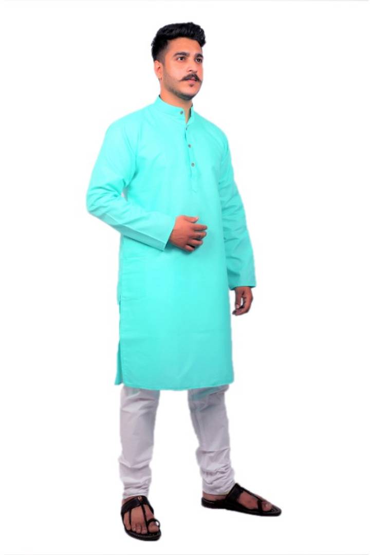 Men Kurta and Pyjama Set Cotton Blend Firoza