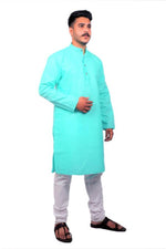 Load image into Gallery viewer, Men Kurta and Pyjama Set Cotton Blend Firoza
