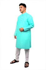 Load image into Gallery viewer, Men Kurta and Pyjama Set Cotton Blend Firoza
