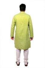 Load image into Gallery viewer, Men Kurta and Pyjama Set Cotton Blend Mehendi
