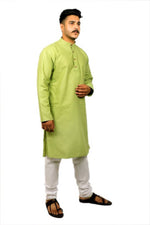 Load image into Gallery viewer, Men Kurta and Pyjama Set Cotton Blend Mehendi
