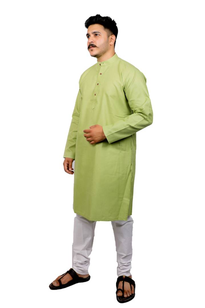 Men Kurta and Pyjama Set Cotton Blend Mehendi