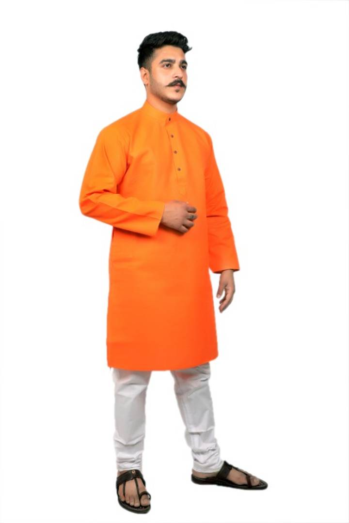 Men Kurta and Pyjama Set Cotton Blend Orange