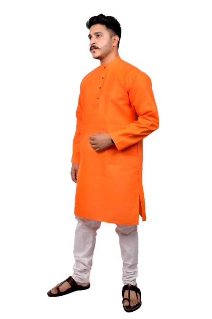 Men Kurta and Pyjama Set Cotton Blend Orange