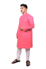 Load image into Gallery viewer, Men Kurta and Pyjama Set Cotton Blend Pink
