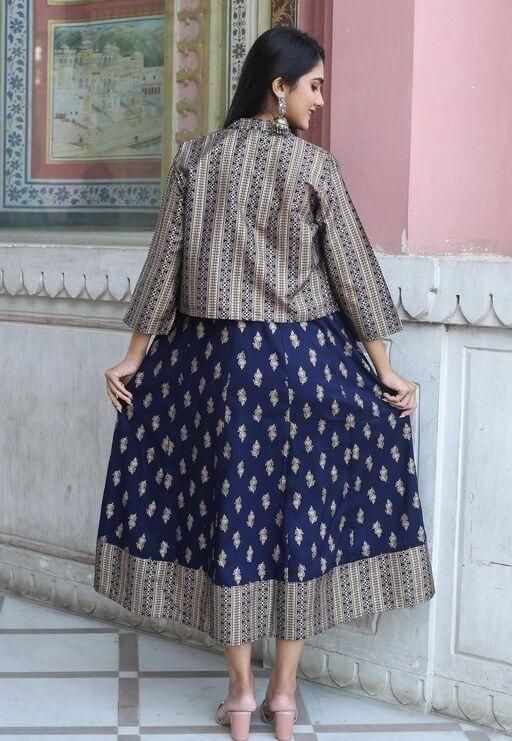 Special Printed Rayon Ankle Length Kurtis With Jacket.