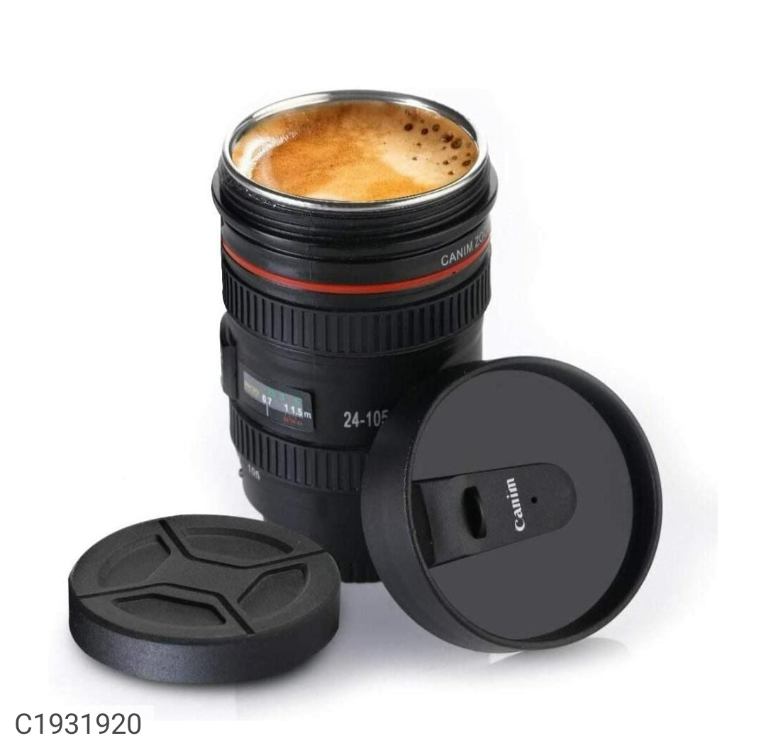 Camera Lens Shaped Coffee Mug with 2 Lids