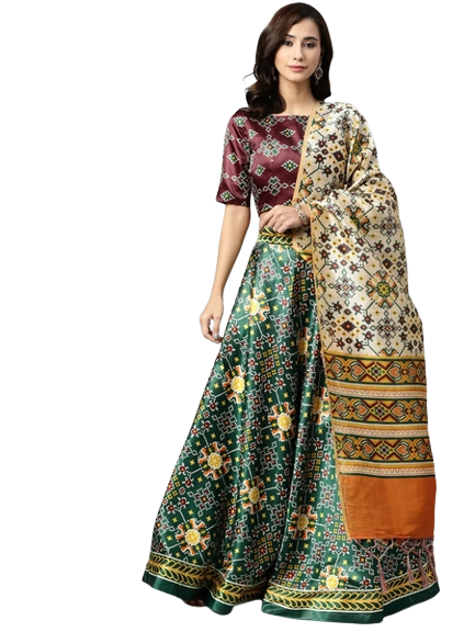 Stunning Printed Silk Lehenga