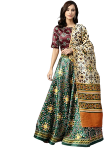 Stunning Printed Silk Lehenga