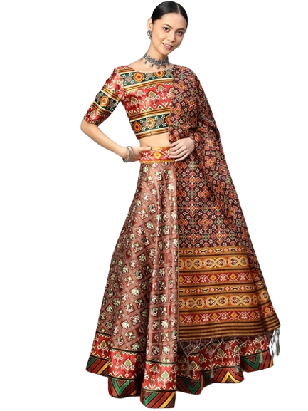 Stunning Printed Silk Lehenga