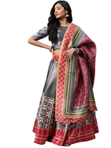 Stunning Printed Silk Lehenga