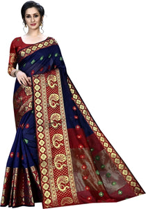 Printed Kanjivaram Silk Blend, Cotton Blend Saree