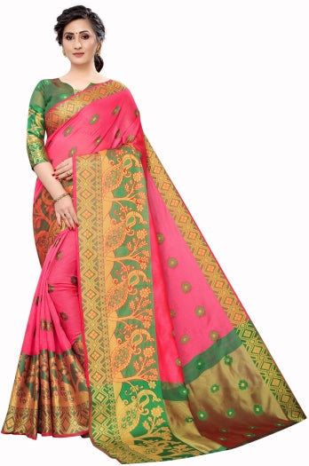 Printed Kanjivaram Silk Blend, Cotton Blend Saree