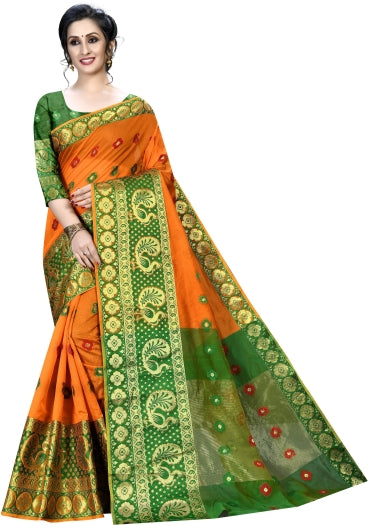 Printed Kanjivaram Silk Blend, Cotton Blend Saree