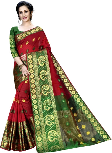 Printed Kanjivaram Silk Blend, Cotton Blend Saree