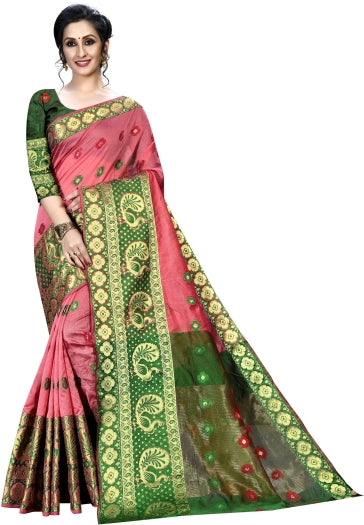 Printed Kanjivaram Silk Blend, Cotton Blend Saree