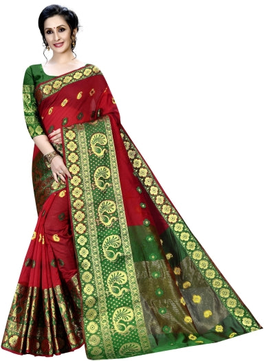 Printed Kanjivaram Silk Blend, Cotton Blend Saree