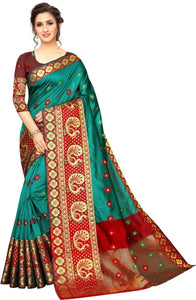 Printed Kanjivaram Silk Blend, Cotton Blend Saree