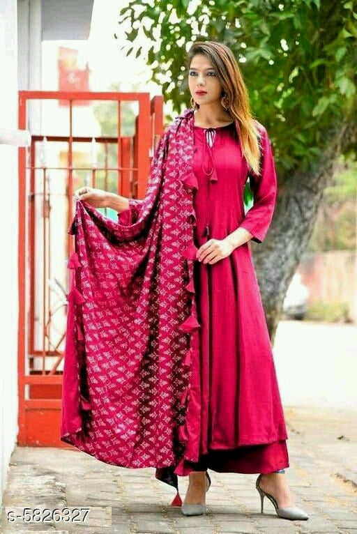 Women's Solid Anarkali Kurta With Palazzos.