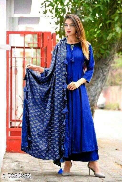 Women's Solid Anarkali Kurta With Palazzos.