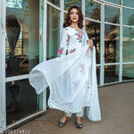 Load image into Gallery viewer, Women&#39;s Pure White Floral Printed Kurta Pant Set With Dupatta
