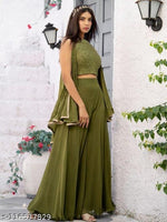 Load image into Gallery viewer, Olive Green Umbrella Style Flared Palazzo
