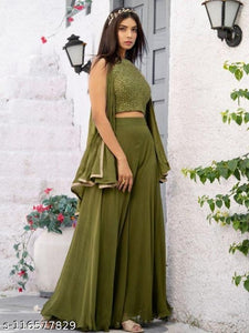 Olive Green Umbrella Style Flared Palazzo